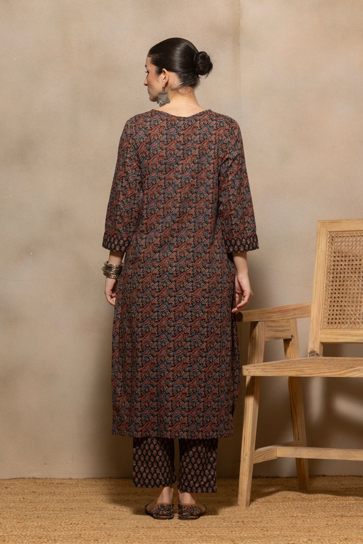Black Floral Printed Kurta 3 Pcs Set