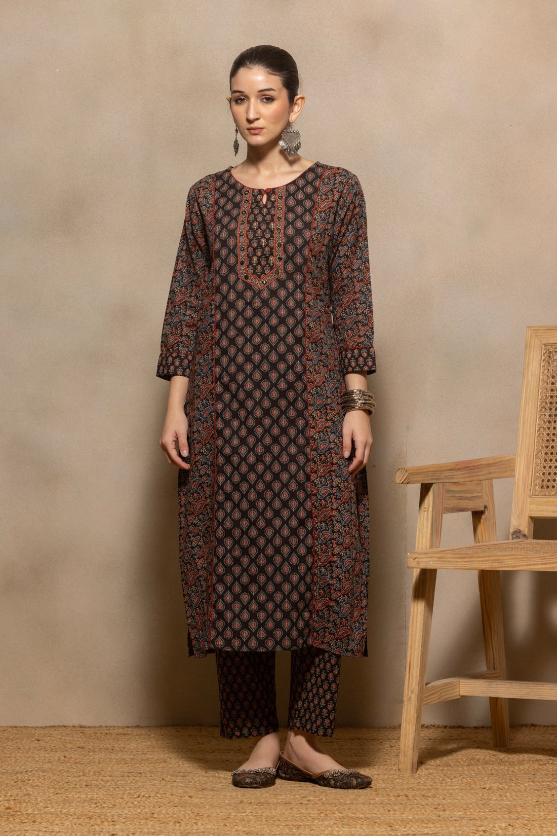 Black Floral Printed Kurta 3 Pcs Set