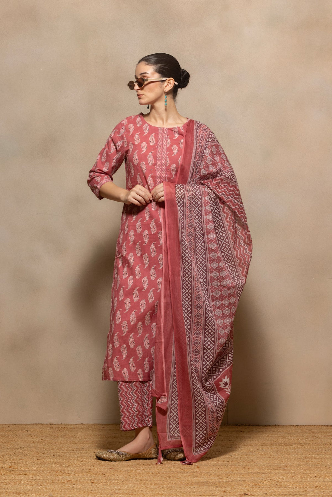 Pink Printed Kurta 3 Pcs Set