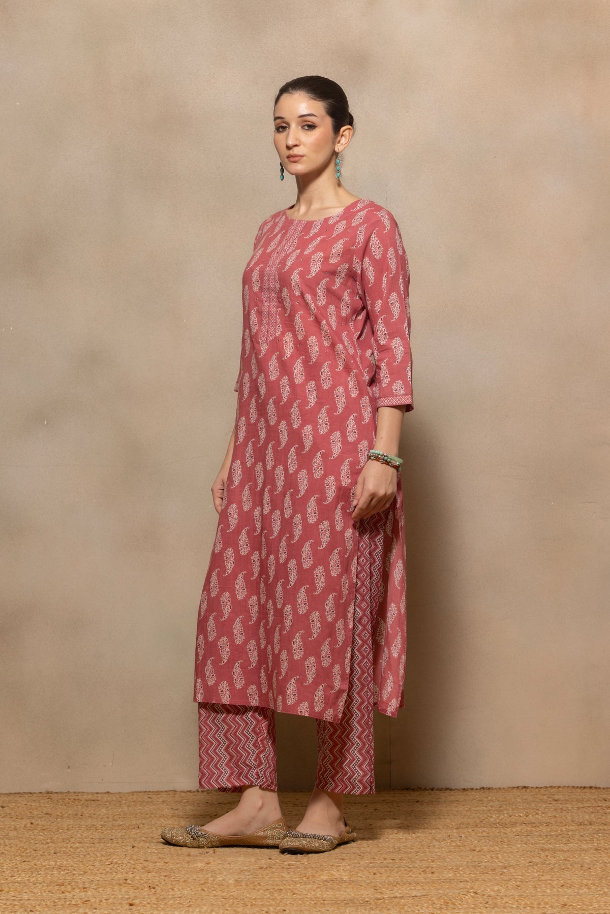 Pink Printed Kurta 3 Pcs Set