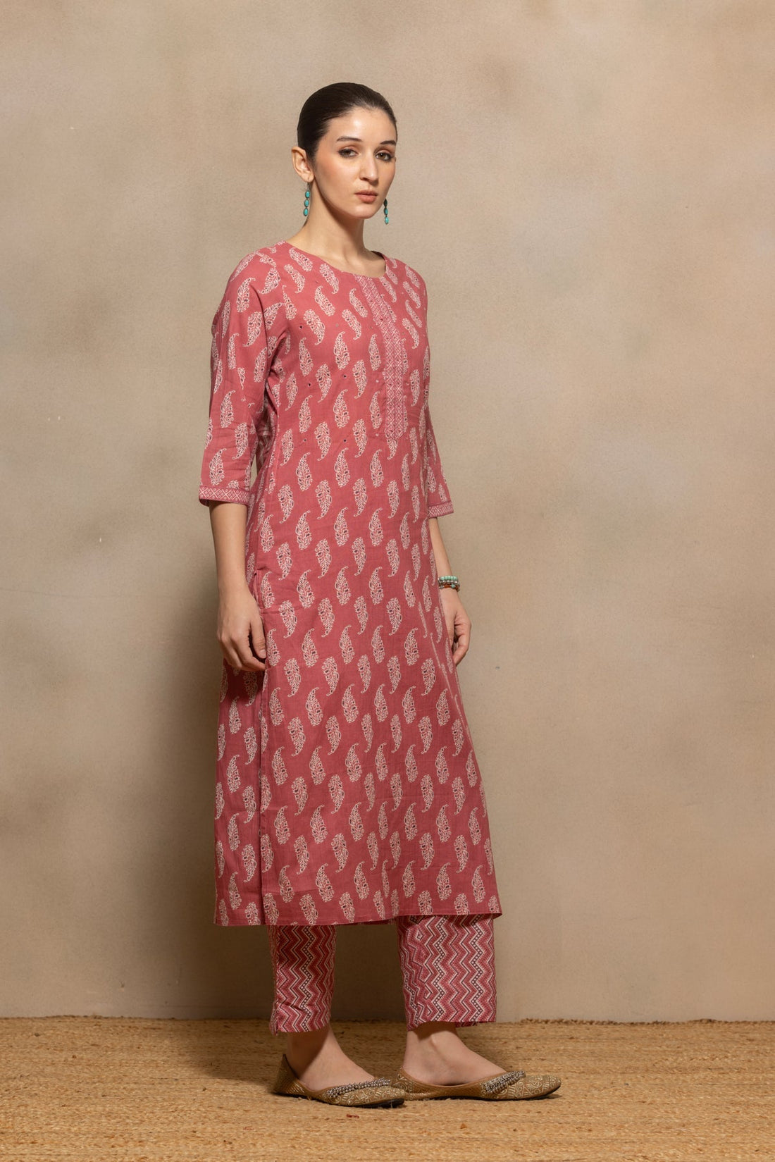 Pink Printed Kurta 3 Pcs Set
