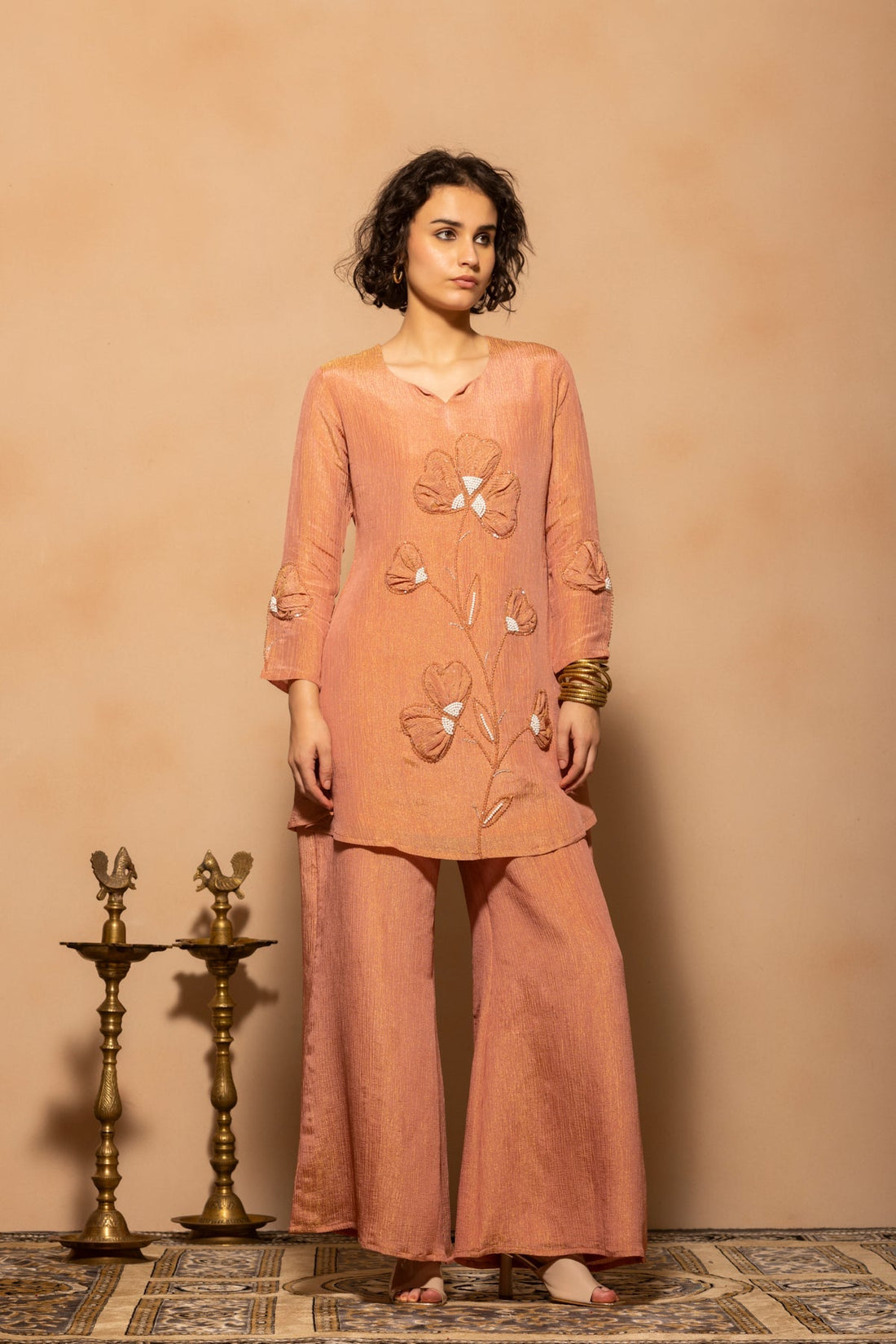 Pink A-line Self-Design Co-Ord Set