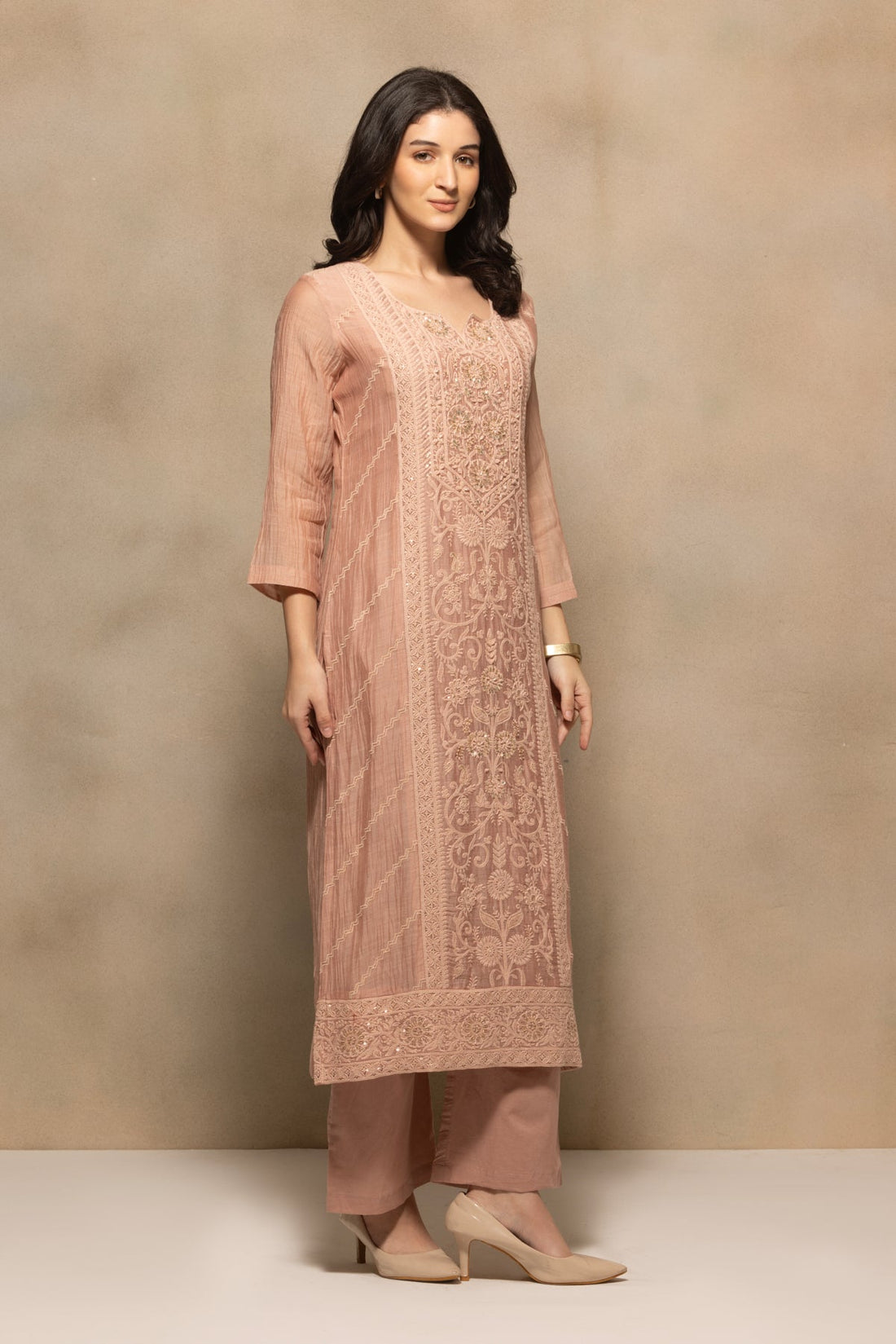 Pink Embellished Kurta 3 Pcs Set