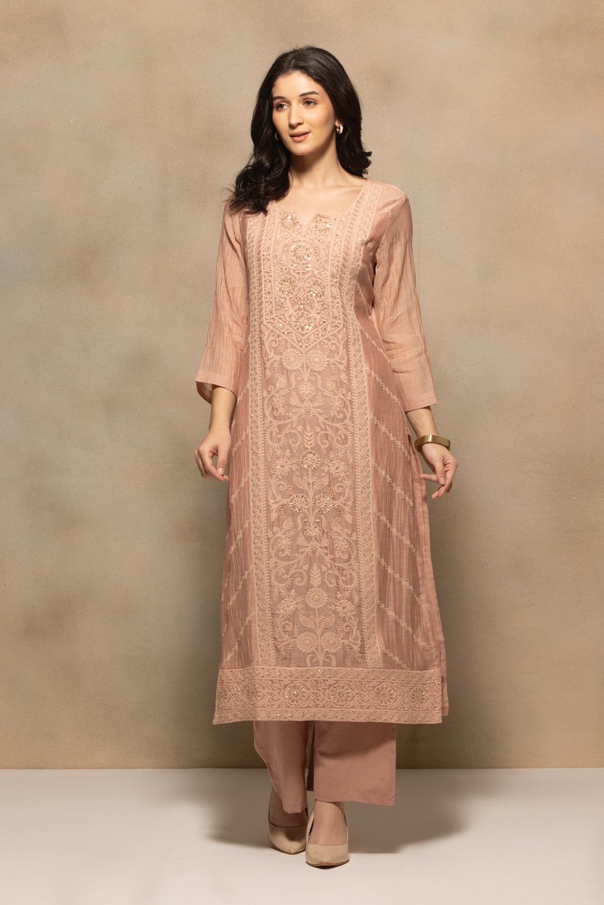 Pink Embellished Kurta 3 Pcs Set