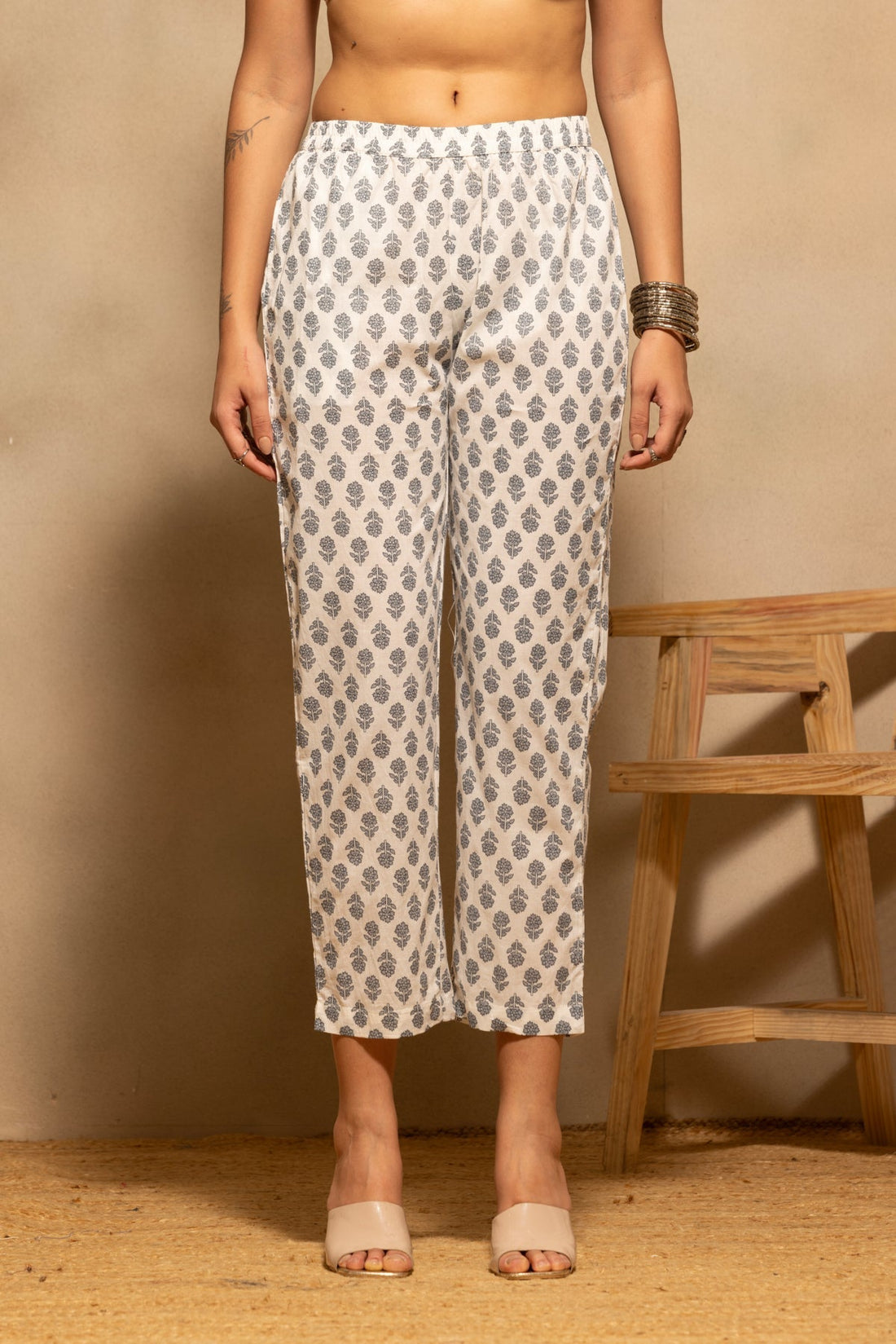 Grey Floral Printed A-line Kurta 3 Pcs Set