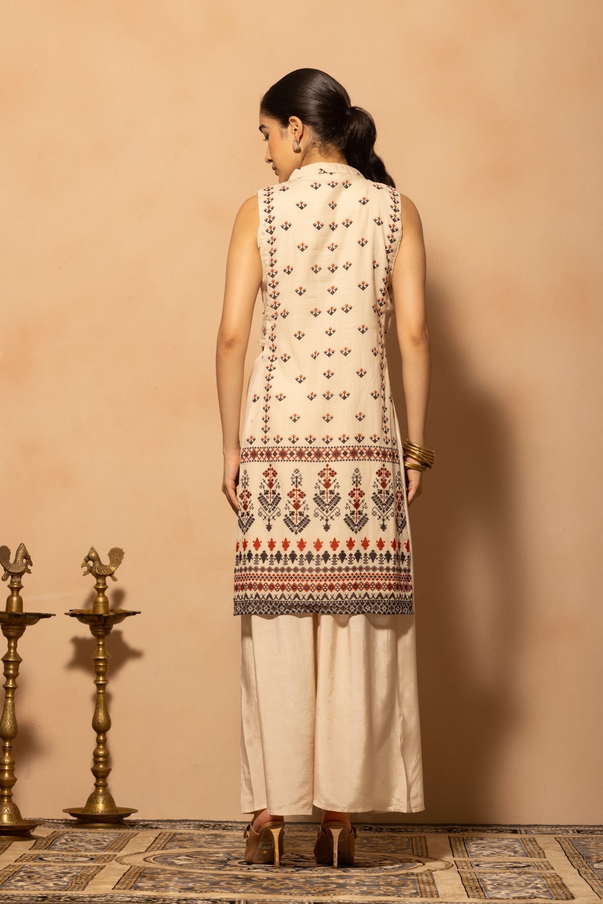 Cream Printed Kurta 2 Pcs Set