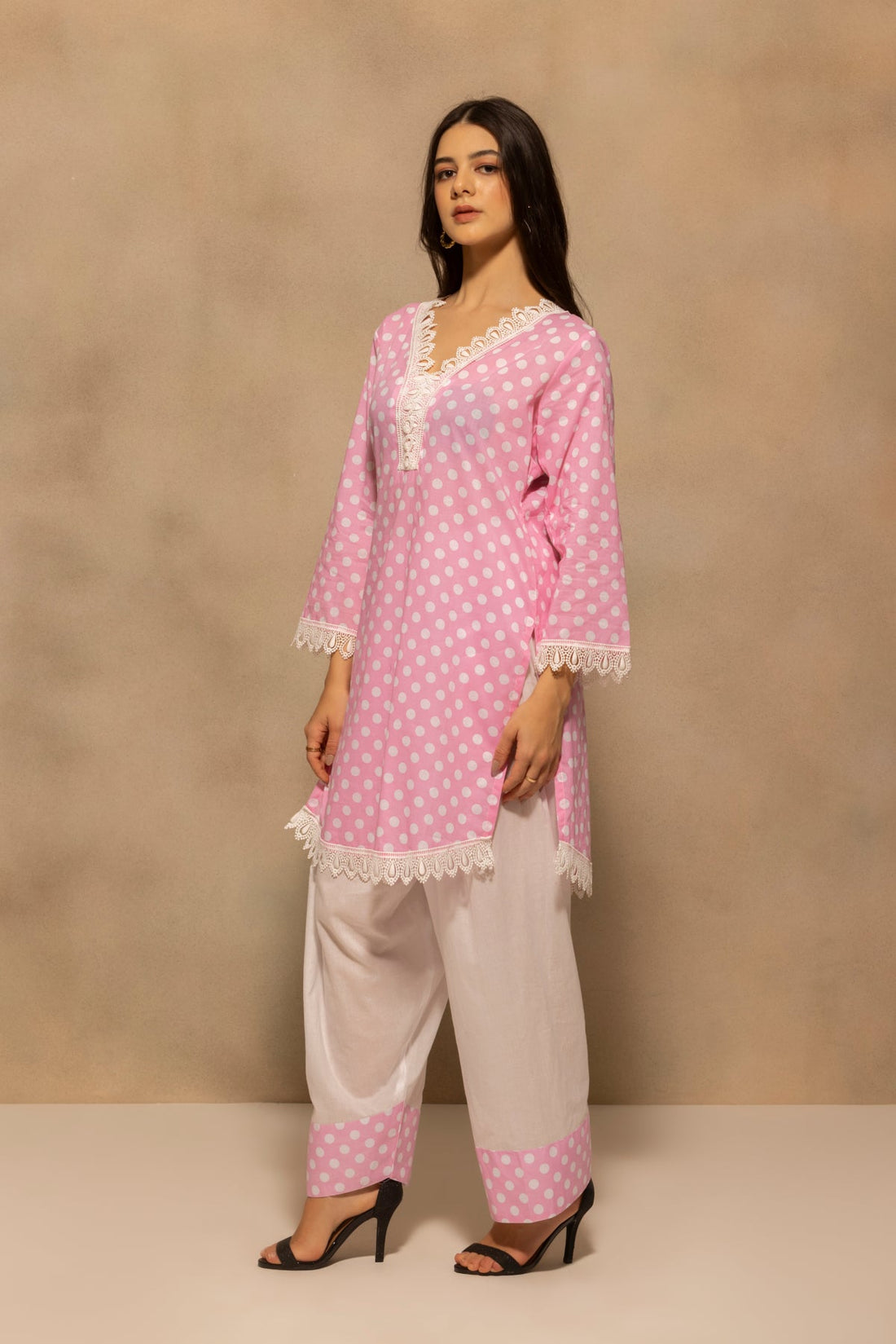 Pink Printed Polka Dot Co-Ord Set