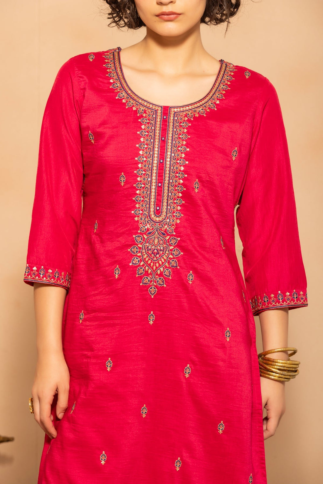 Pink Embroidered Kurta 3 Pcs Set