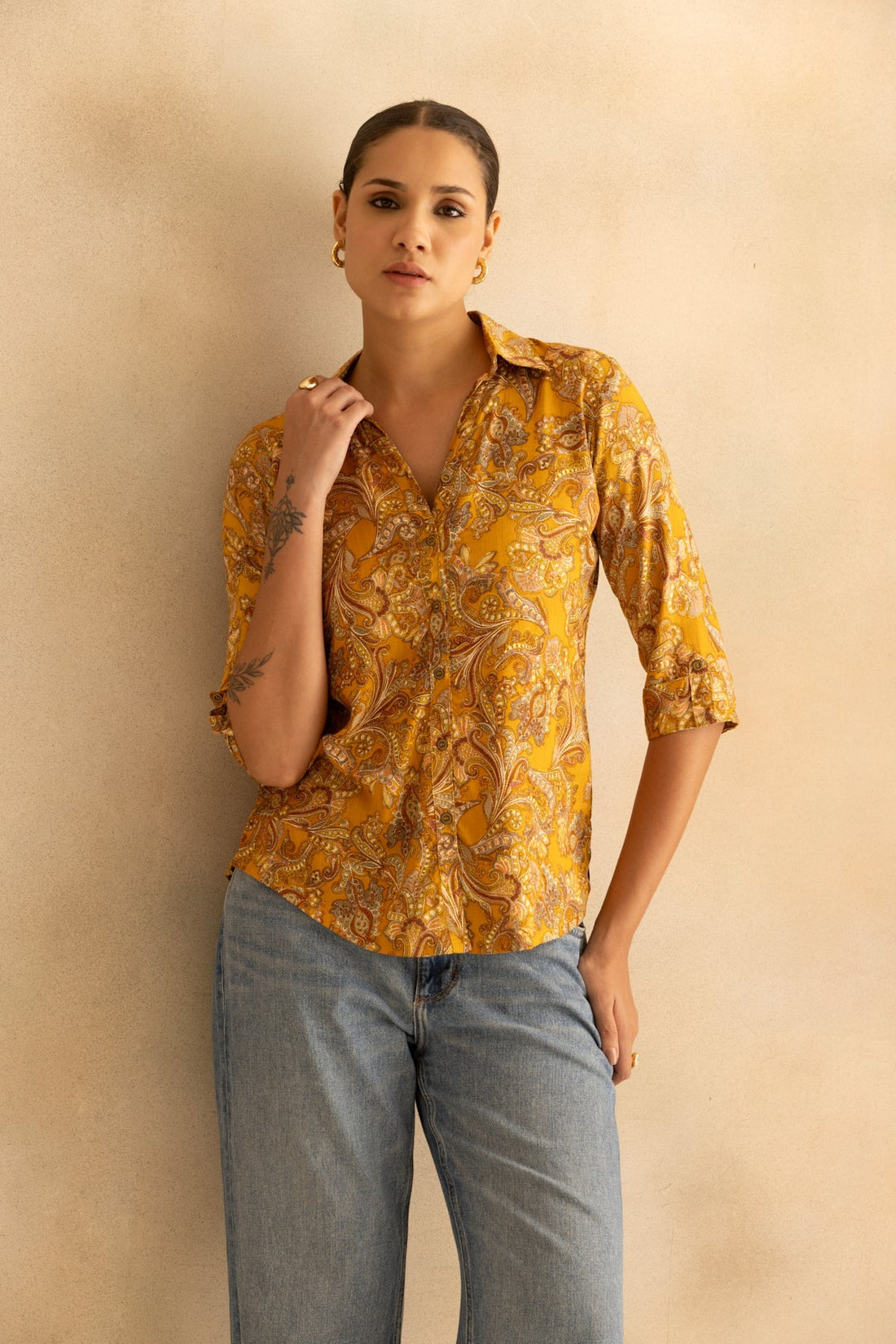 Mustrard Printed Top