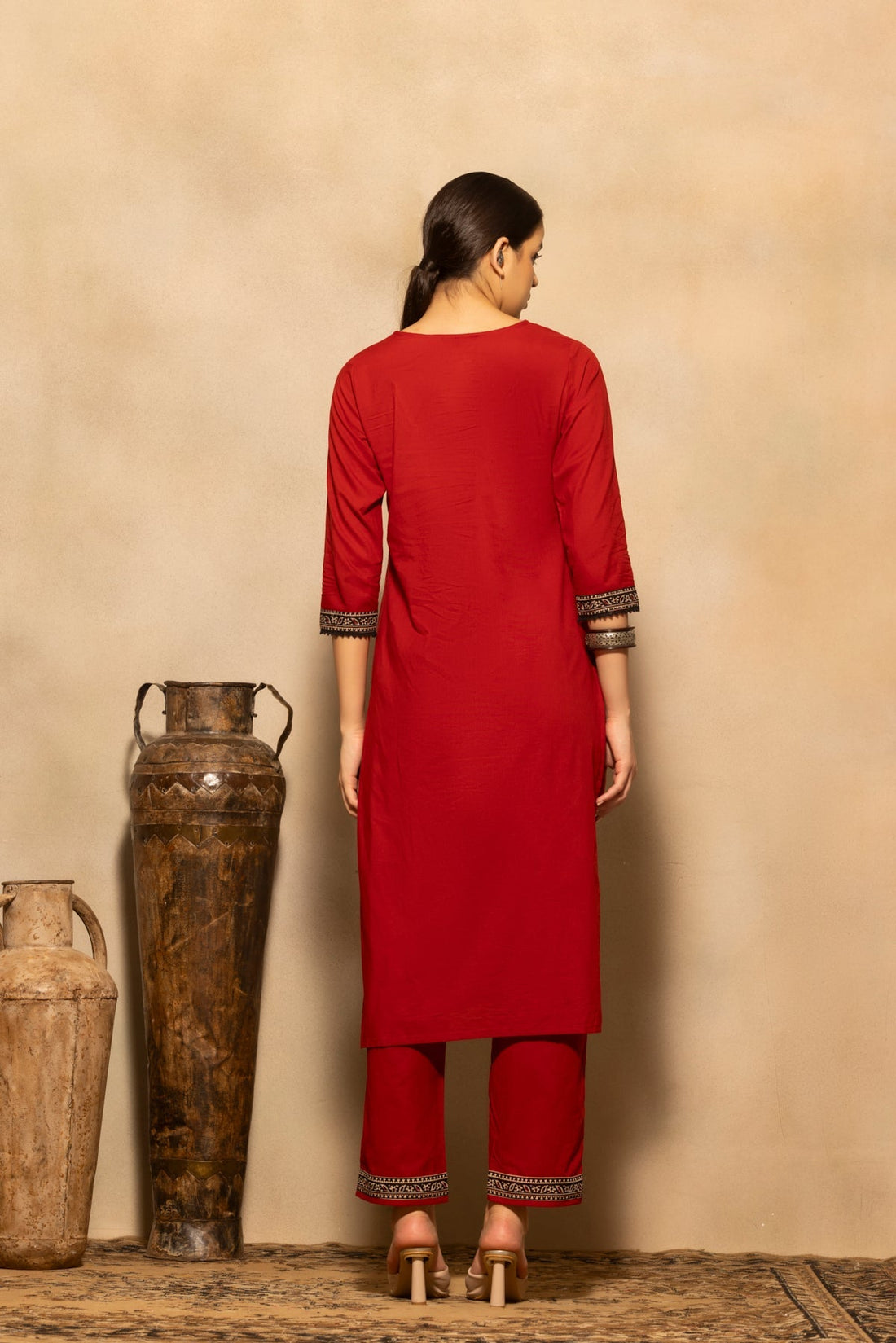 Rust Block Printed Kurta 3 Pcs Set