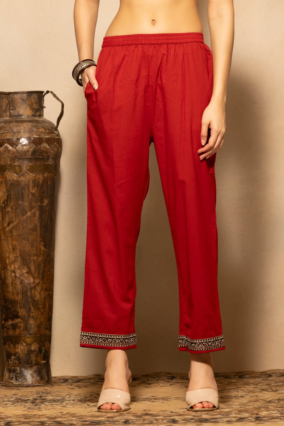 Rust Block Printed Kurta 3 Pcs Set
