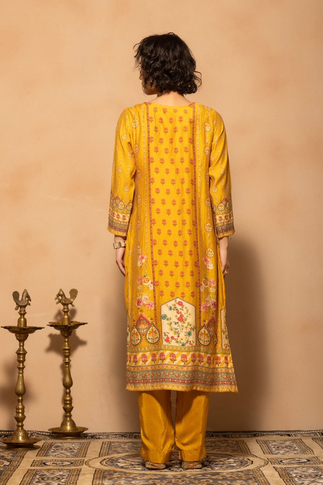 Mustard Embellished Printed Kurta 3 Pcs Set