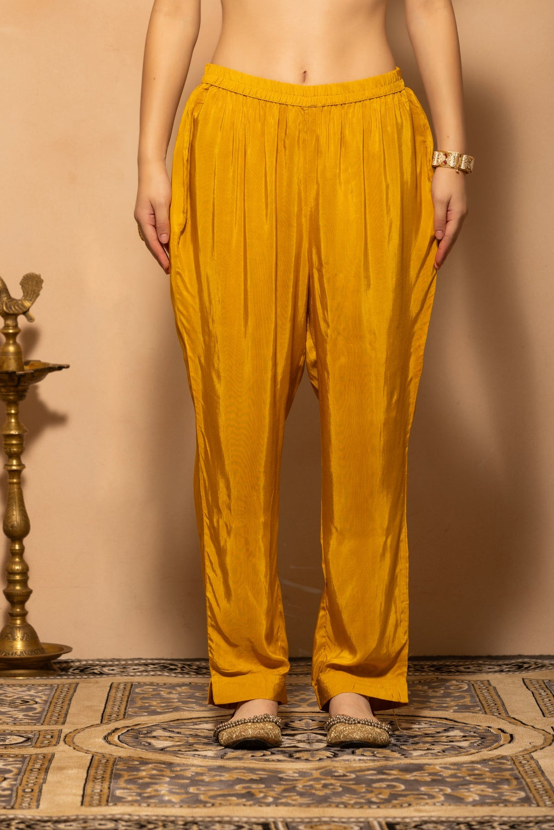 Mustard Embellished Printed Kurta 3 Pcs Set