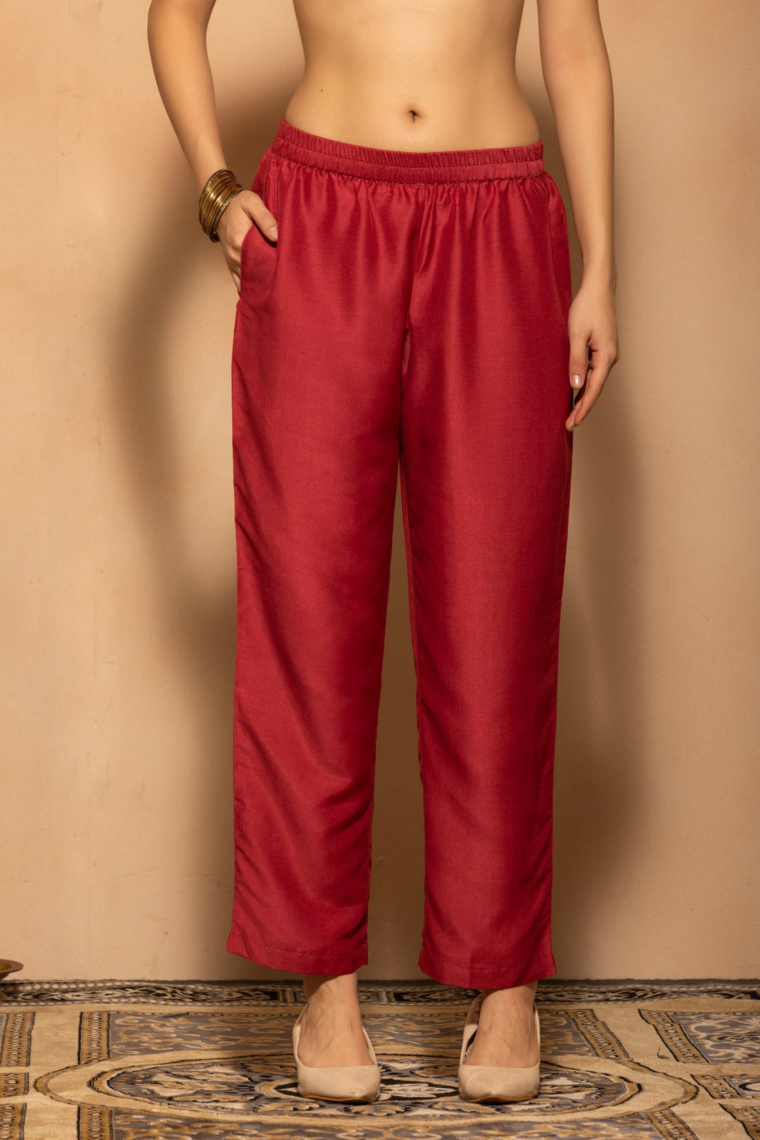 Maroon Embroidered Kurta 3 Pcs Set