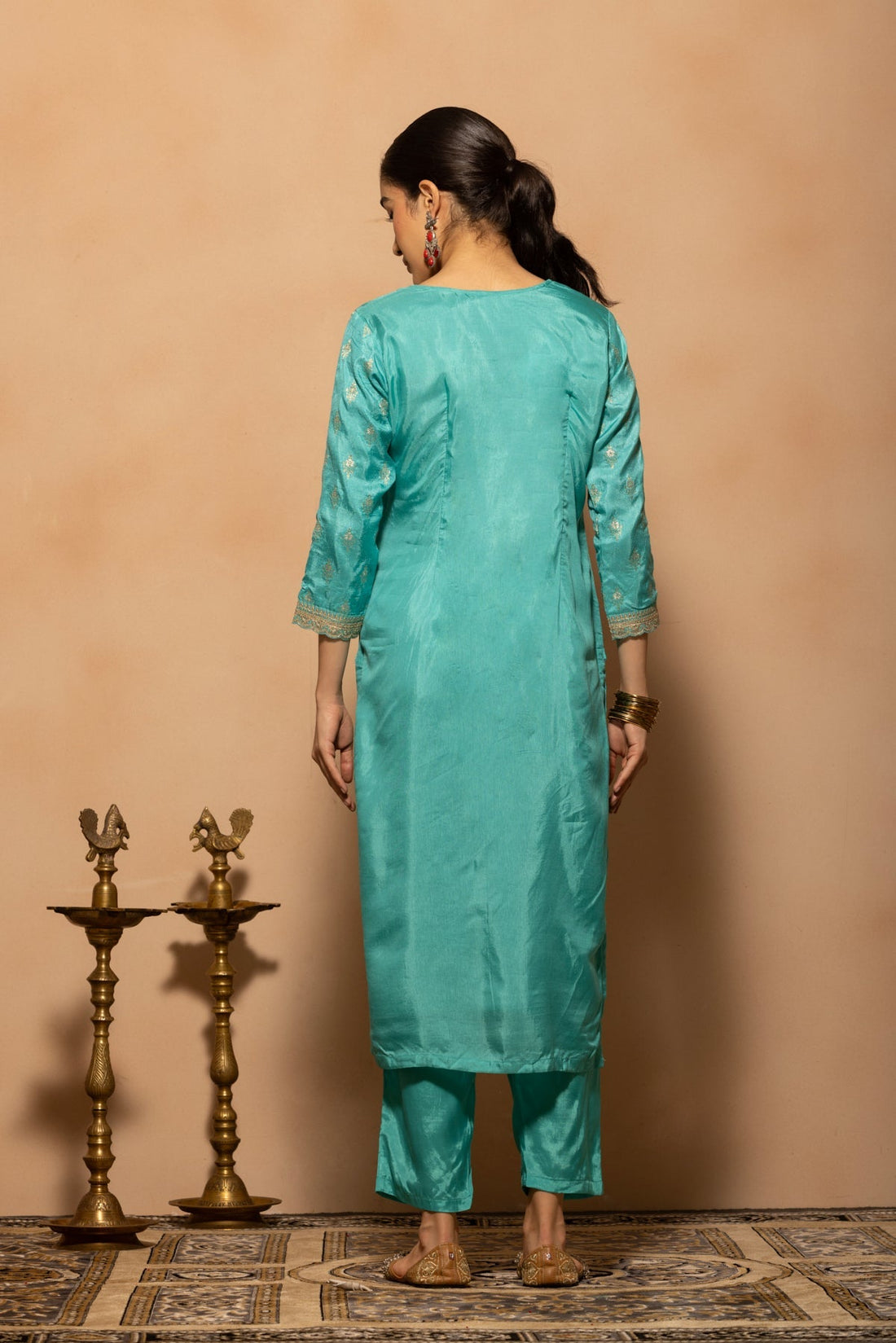 Blue Embroidered Kurta 3 Pcs Set