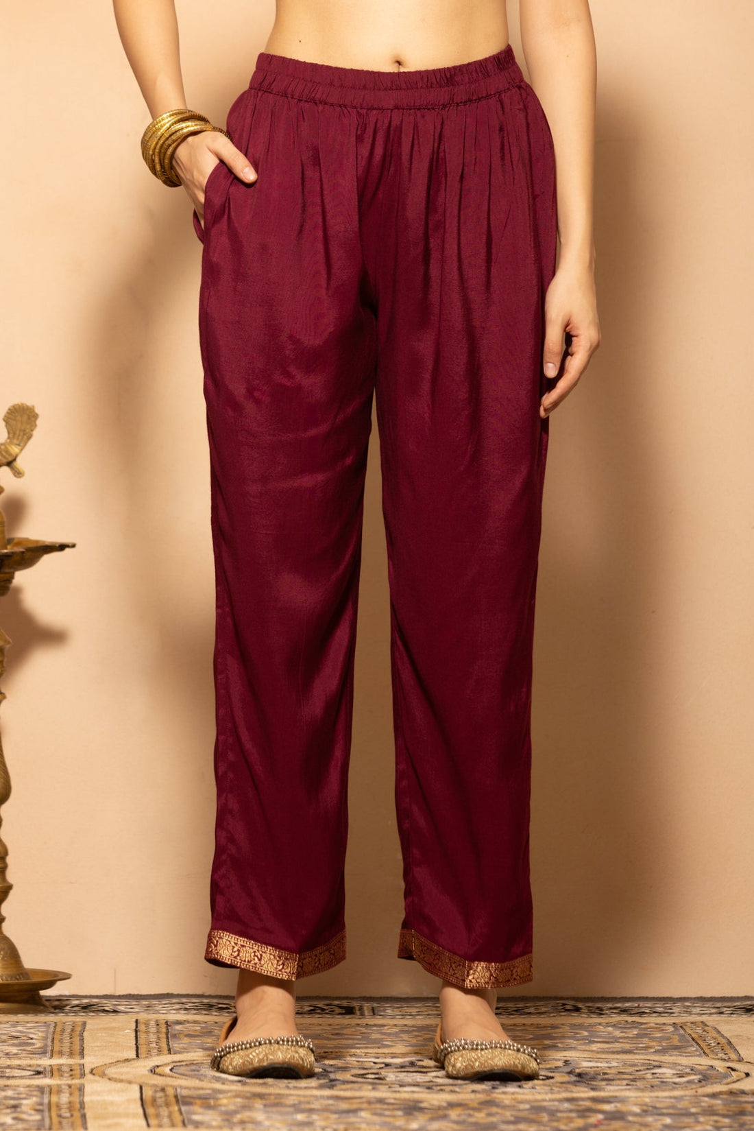 Wine Embellished Kurta 3 Pcs Set