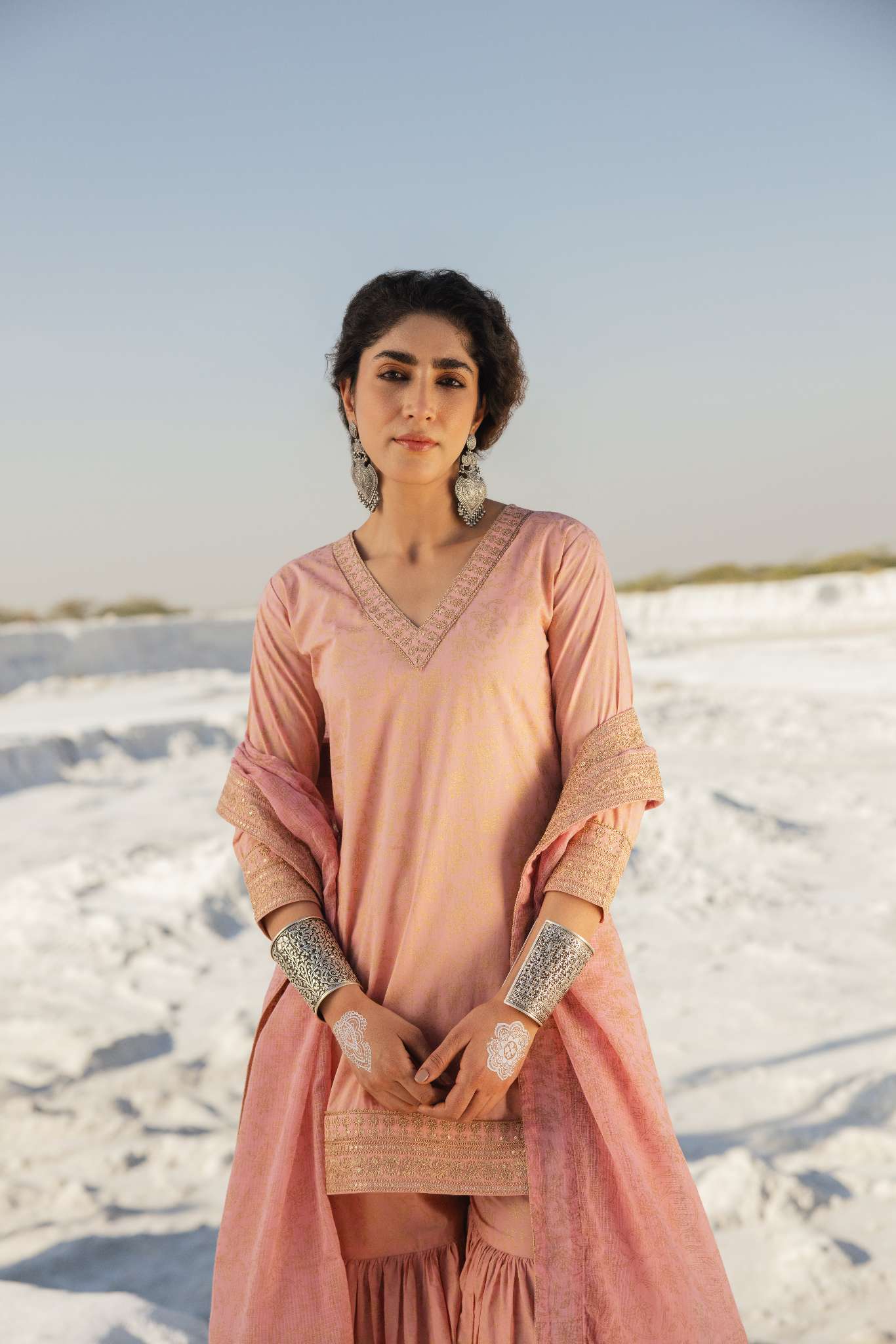 BLUSH PINK EMBROIDERED SHARARA SET