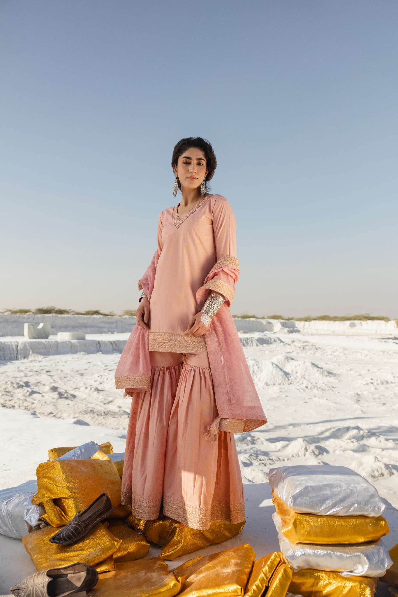 BLUSH PINK EMBROIDERED SHARARA SET