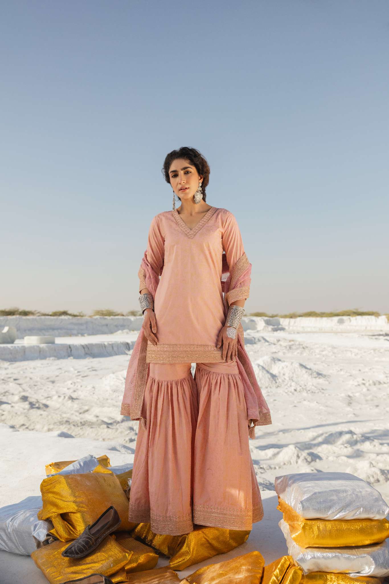 BLUSH PINK EMBROIDERED SHARARA SET