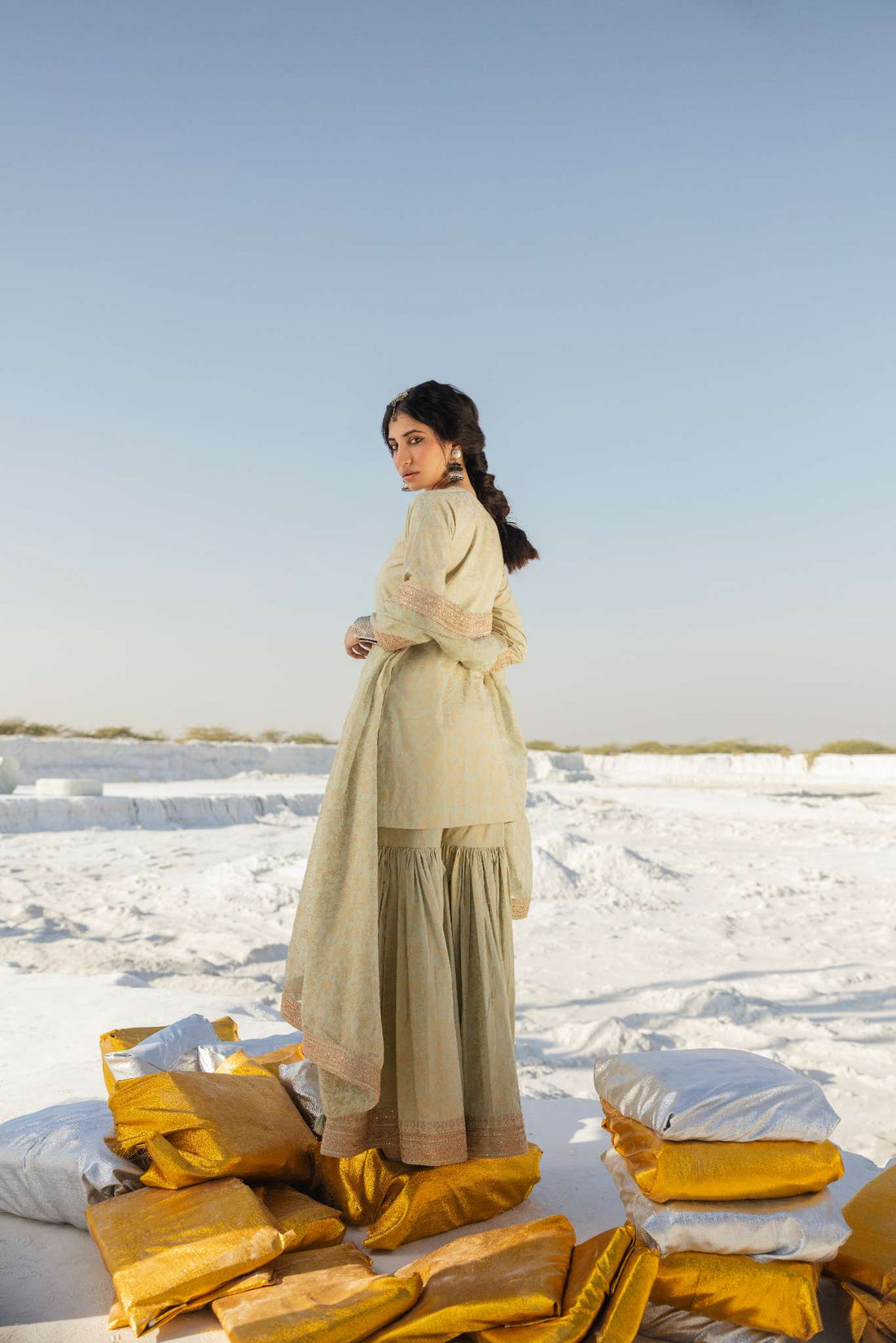 LIGHT GREEN EMBROIDERED SHARARA SET