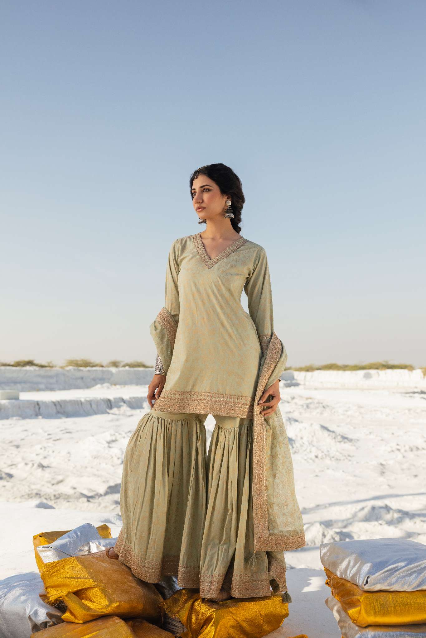LIGHT GREEN EMBROIDERED SHARARA SET