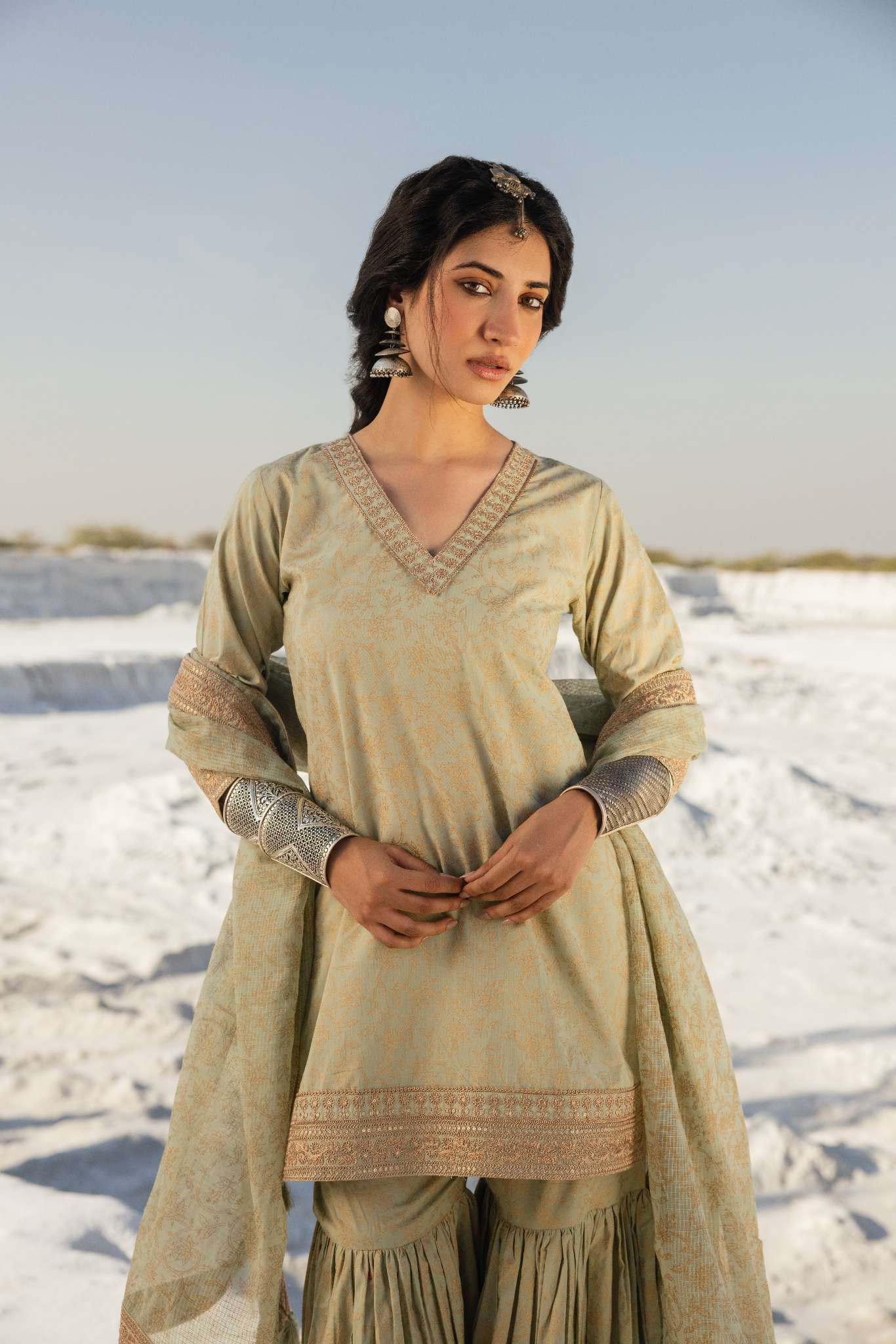 LIGHT GREEN EMBROIDERED SHARARA SET