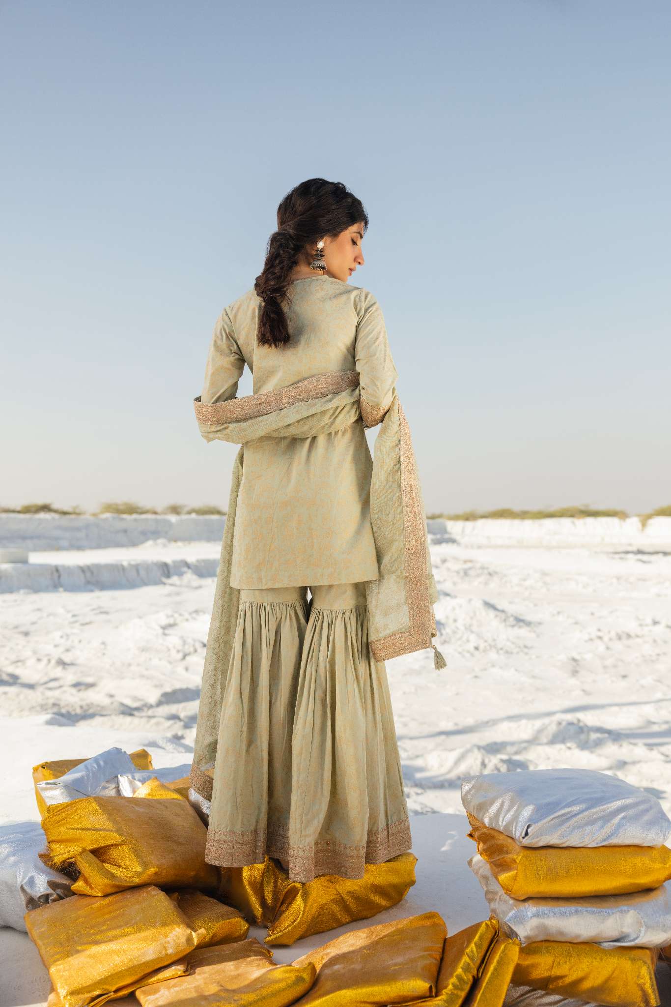 LIGHT GREEN EMBROIDERED SHARARA SET