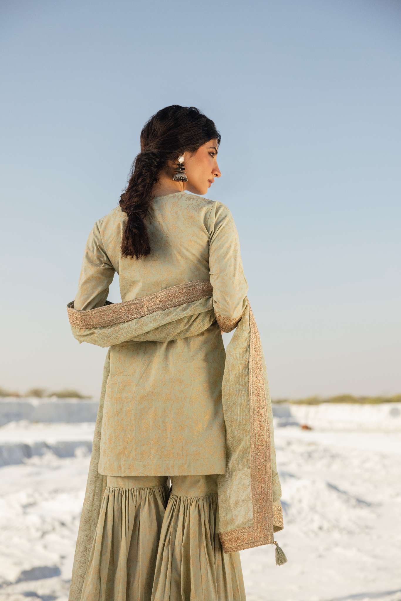 LIGHT GREEN EMBROIDERED SHARARA SET