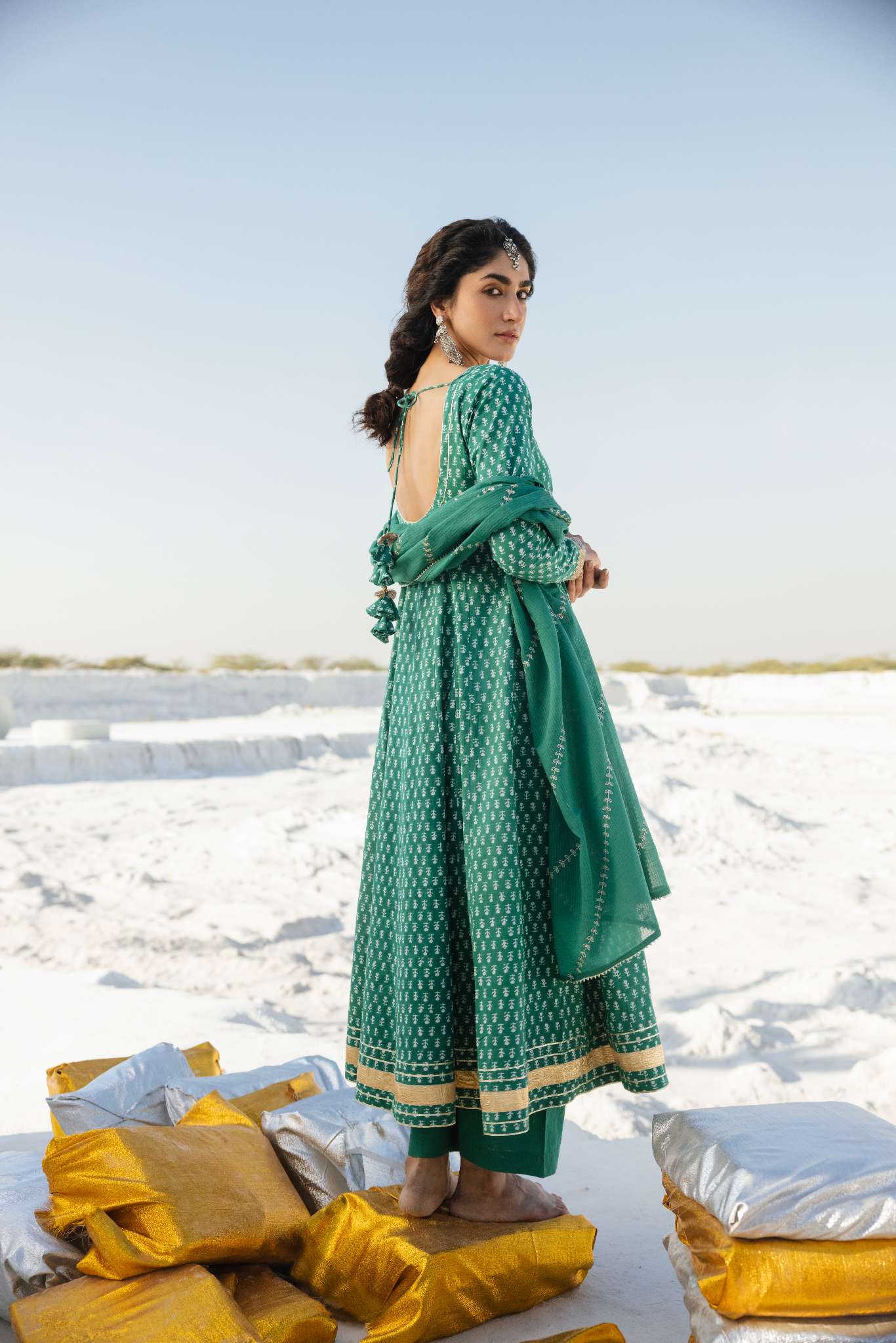 NOOR GREEN BLOCK PRINT ANARKALI SET