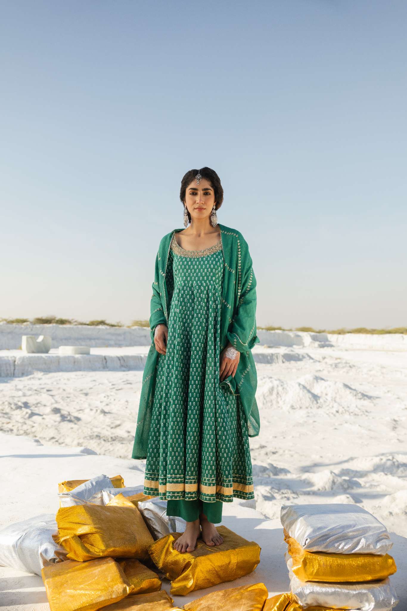 NOOR GREEN BLOCK PRINT ANARKALI SET