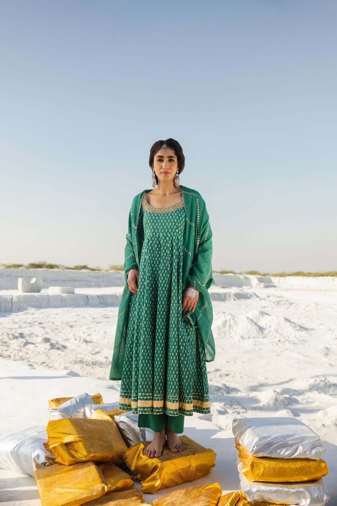 NOOR GREEN BLOCK PRINT ANARKALI SET