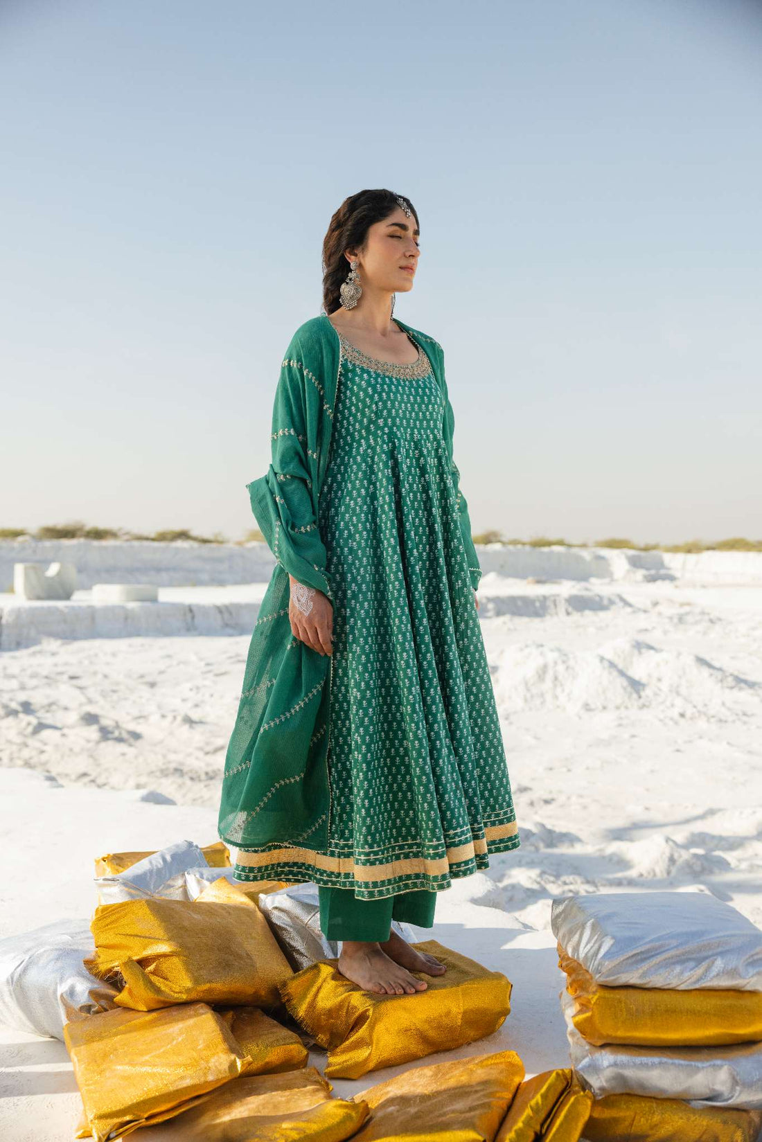 NOOR GREEN BLOCK PRINT ANARKALI SET
