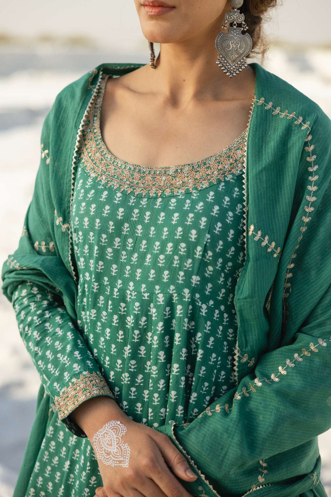 NOOR GREEN BLOCK PRINT ANARKALI SET