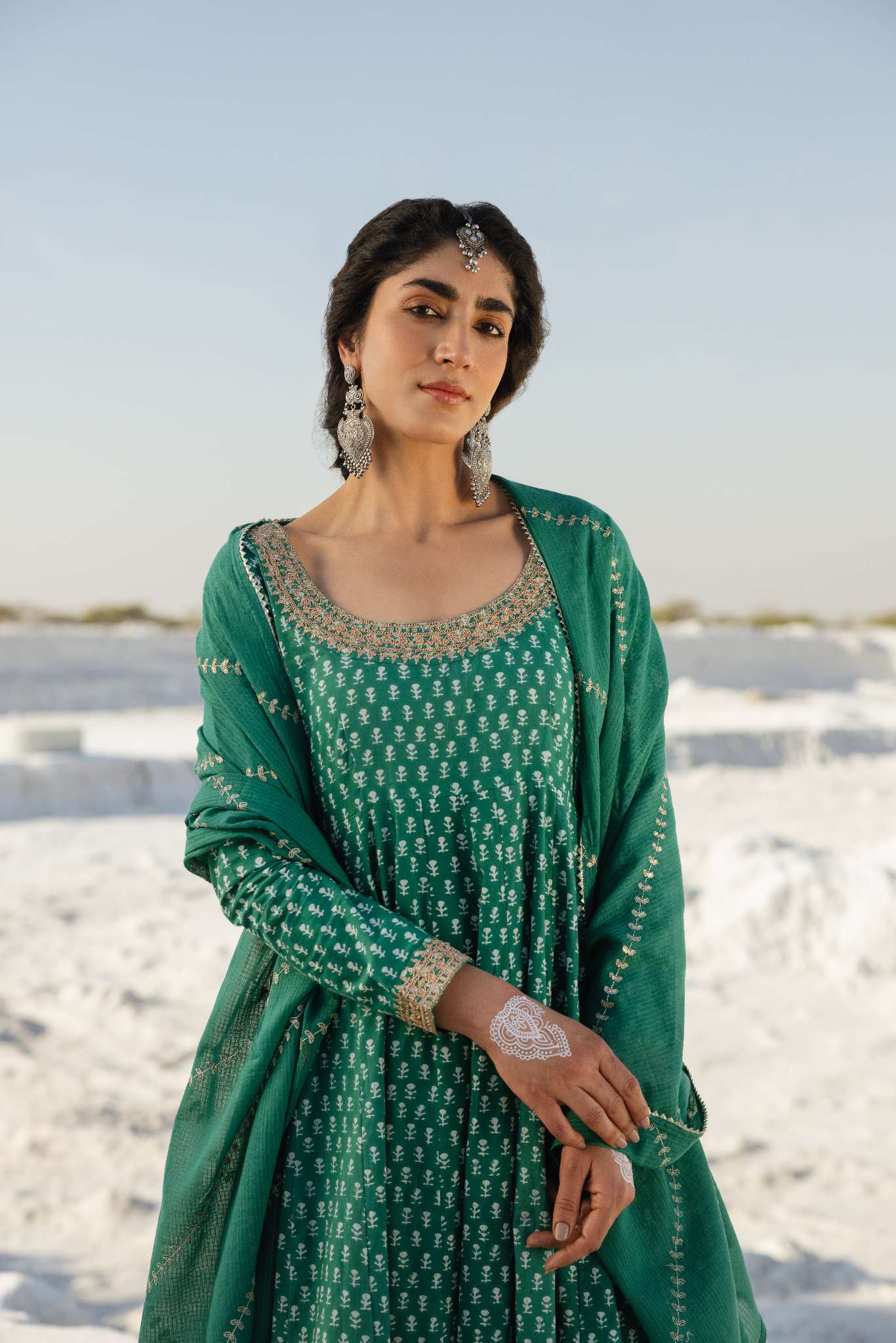 NOOR GREEN BLOCK PRINT ANARKALI SET