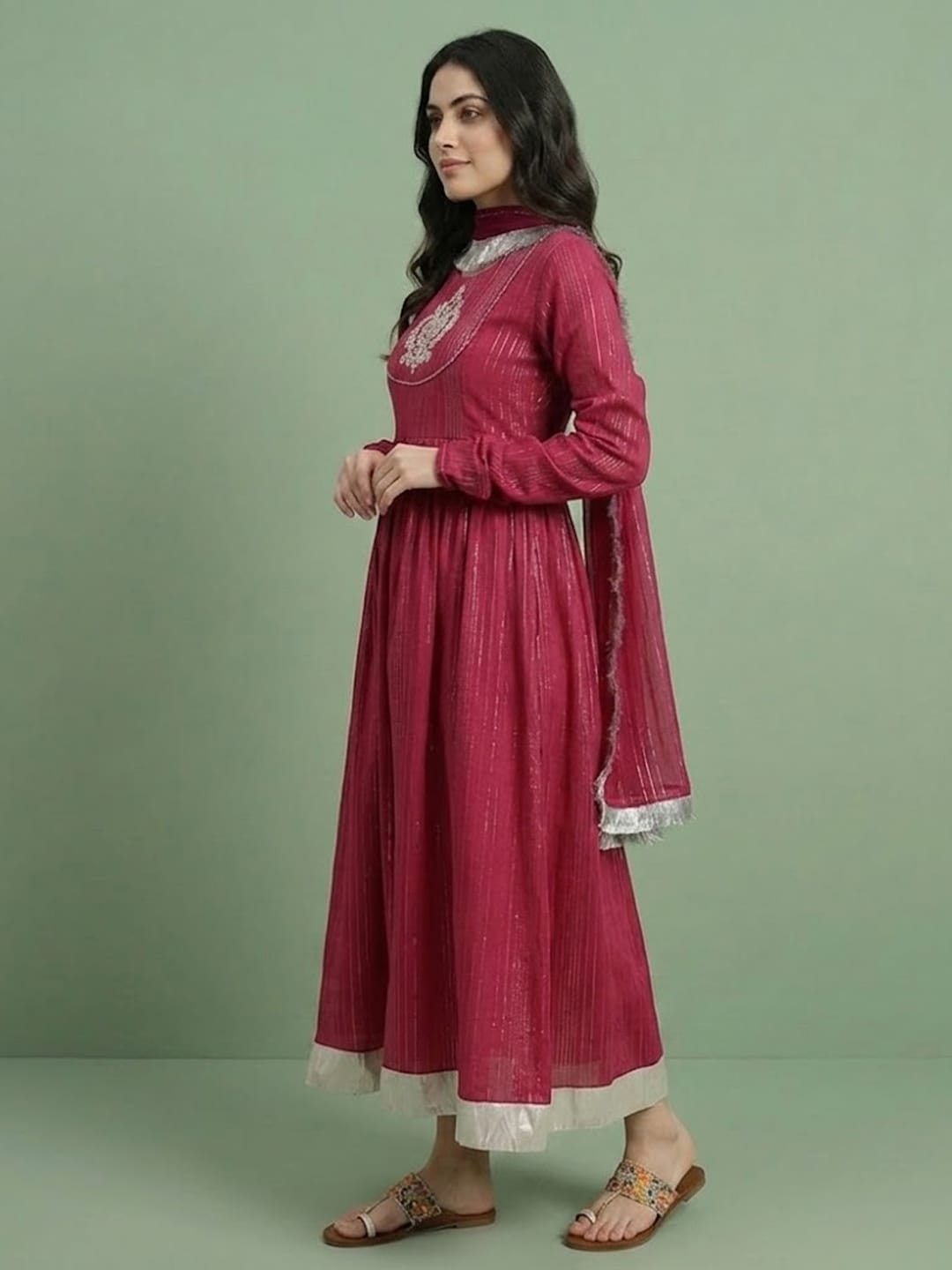 Varanga Women Fushia Emboridered Anarkali Kurta