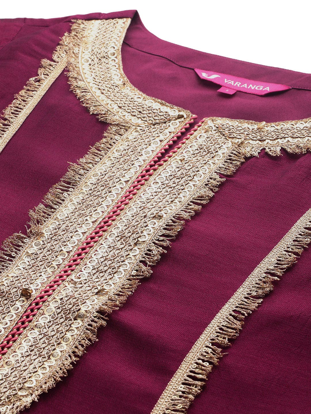 zeyvelle Women Wine Zari Lace Embellished Anarkali Kurta With Trousers And Tissue Dupatta