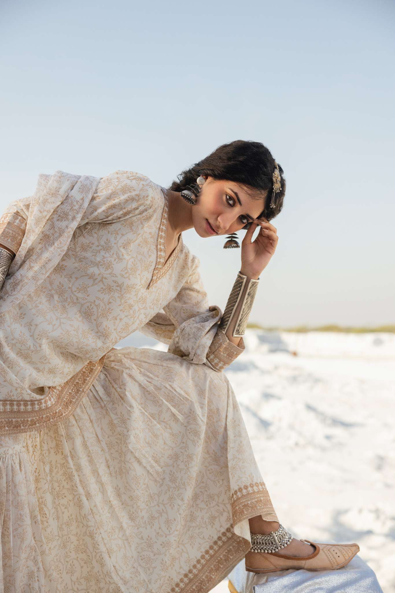 CREAM EMBROIDERED SHARARA SET