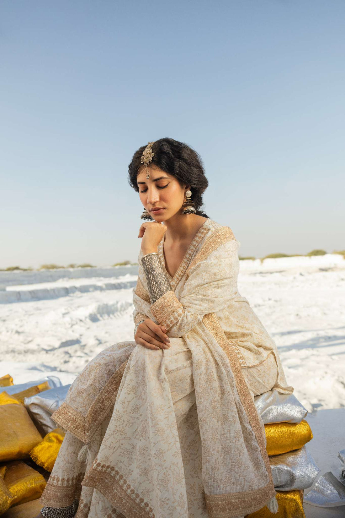 CREAM EMBROIDERED SHARARA SET