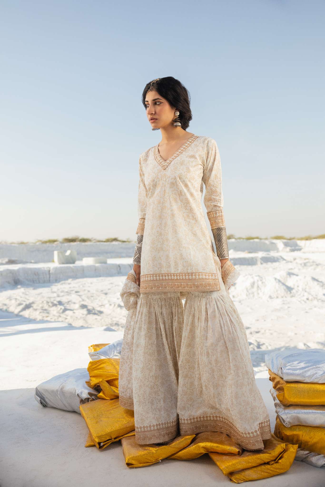 CREAM EMBROIDERED SHARARA SET