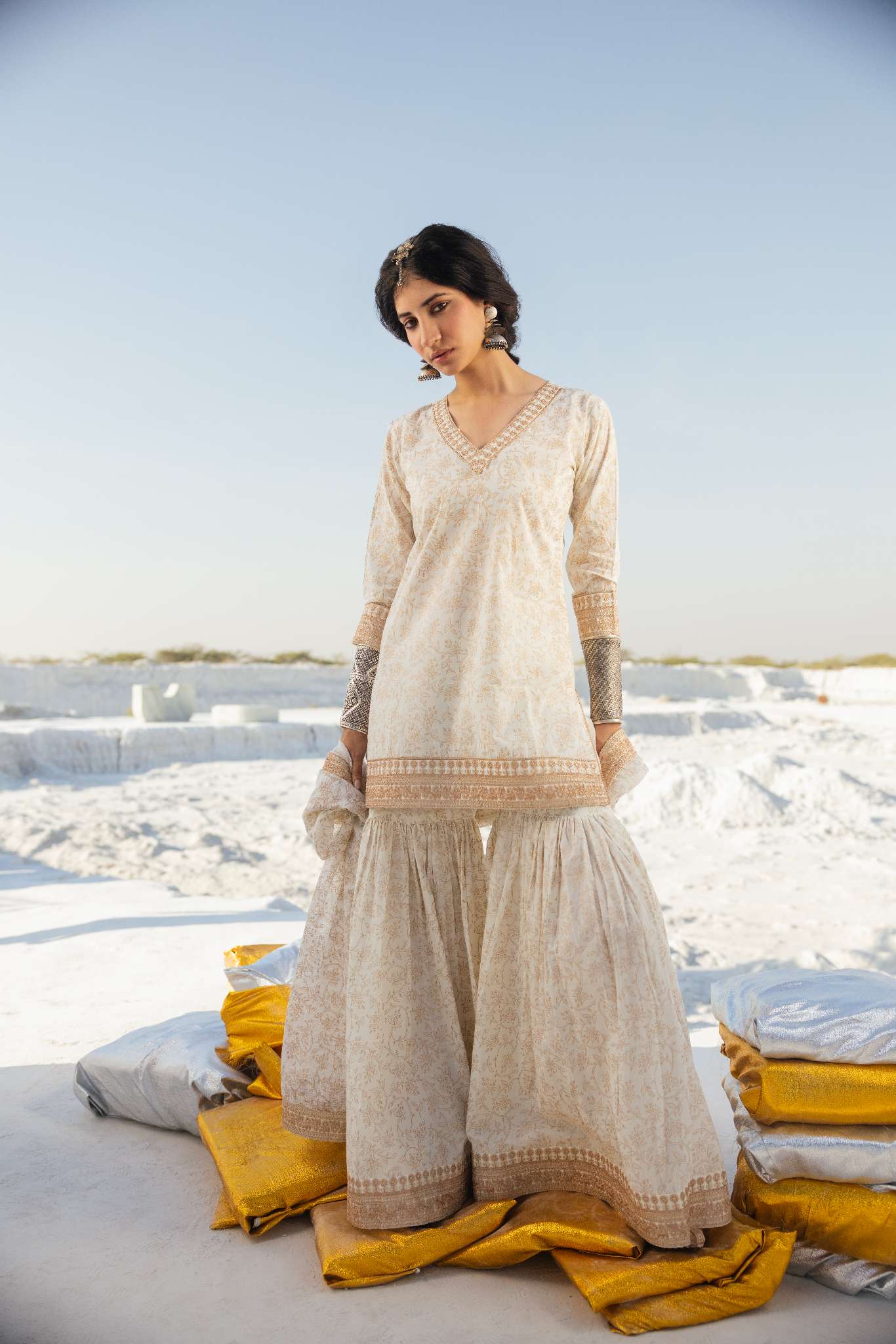 CREAM EMBROIDERED SHARARA SET