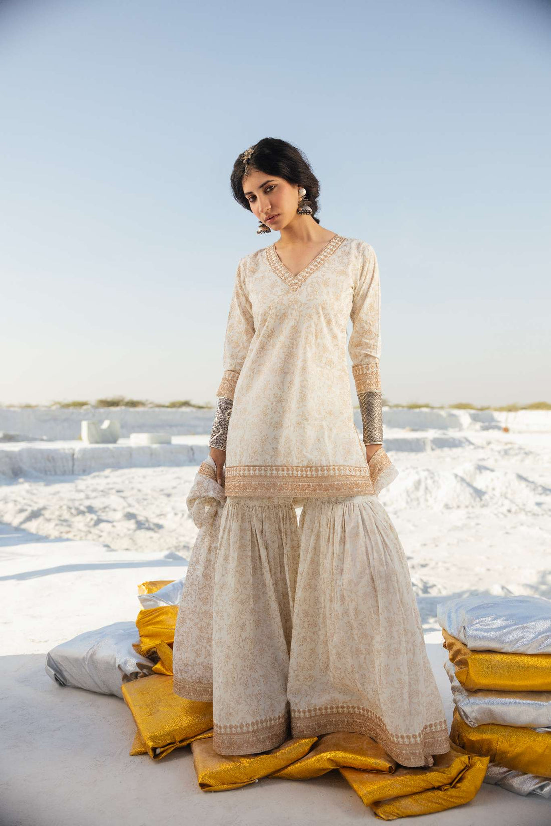 CREAM EMBROIDERED SHARARA SET