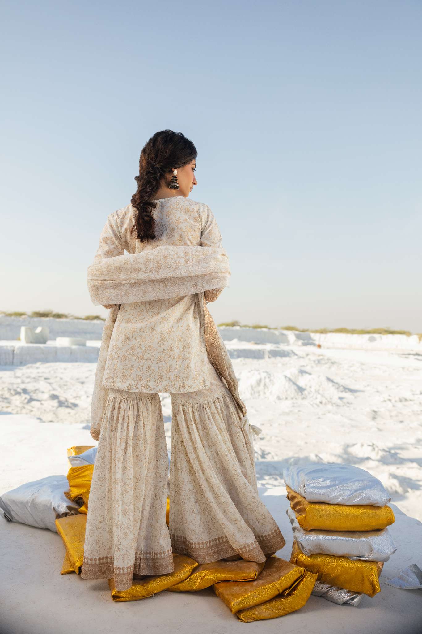 CREAM EMBROIDERED SHARARA SET