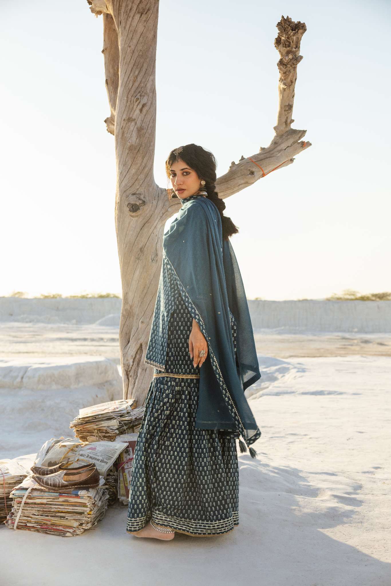 INDIGO BLUE BLOCK PRINT SHARARA SET