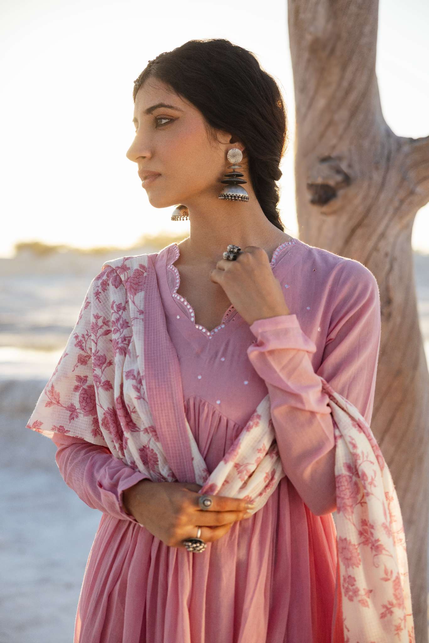 ONION PINK MUL COTTON ANARKALI SET