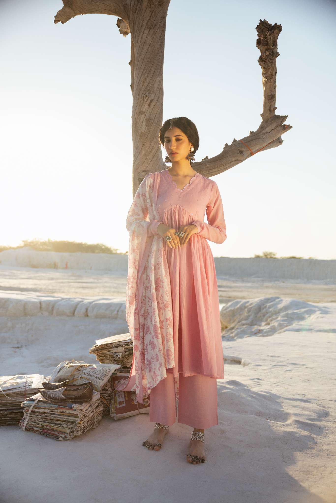ONION PINK MUL COTTON ANARKALI SET