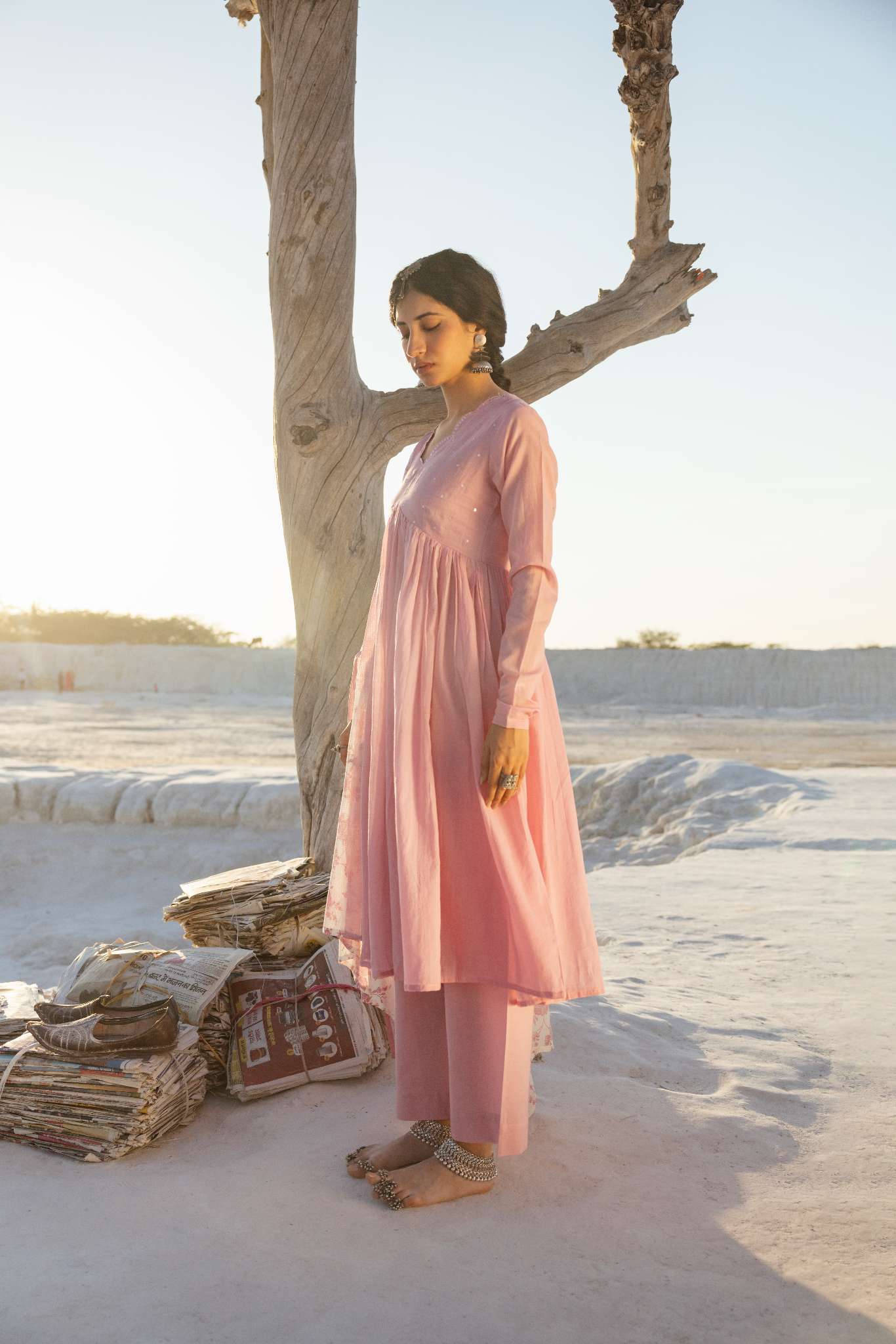 ONION PINK MUL COTTON ANARKALI SET