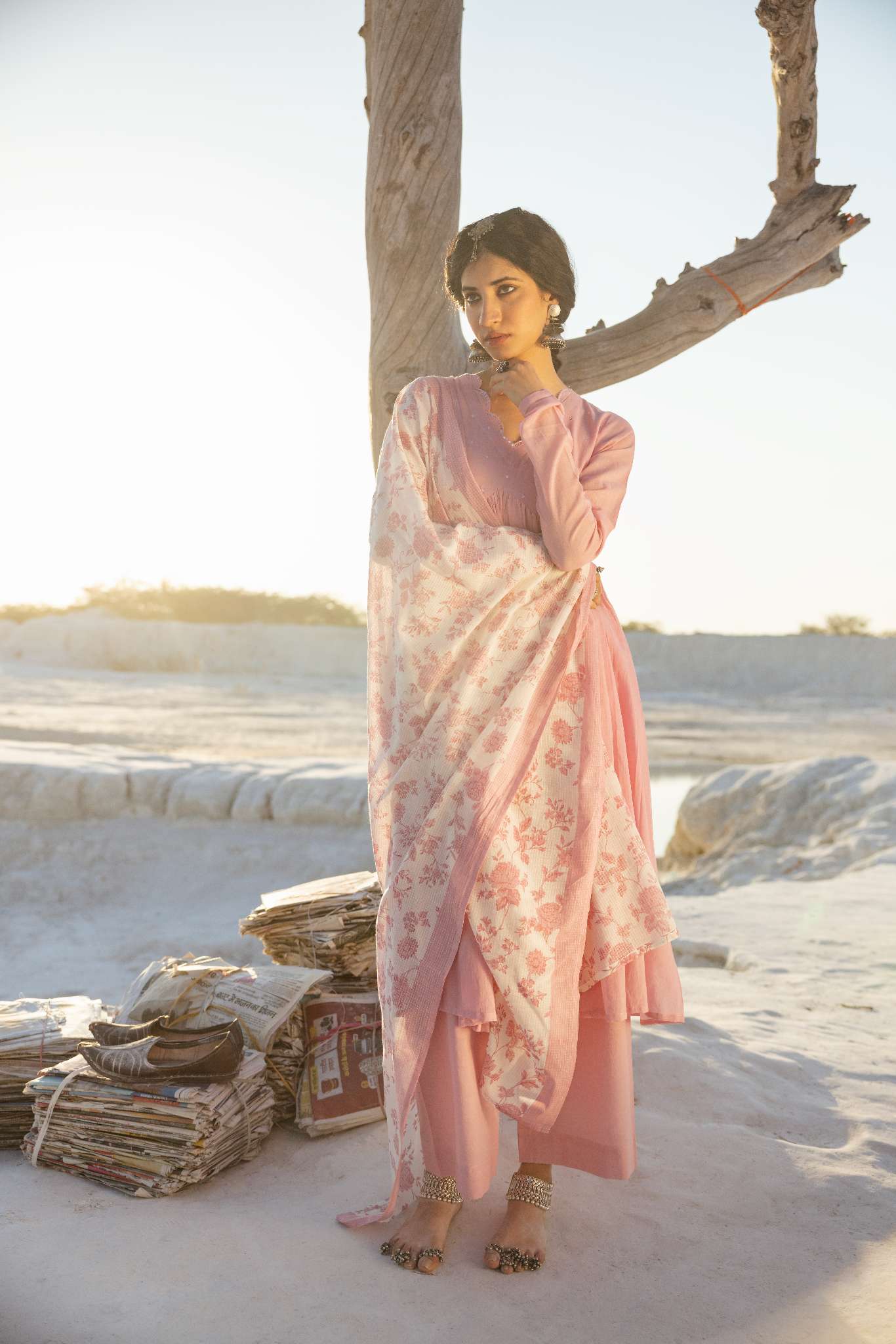 ONION PINK MUL COTTON ANARKALI SET