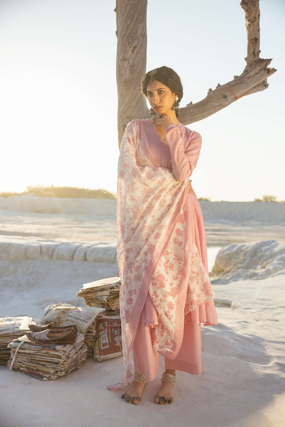 ONION PINK MUL COTTON ANARKALI SET
