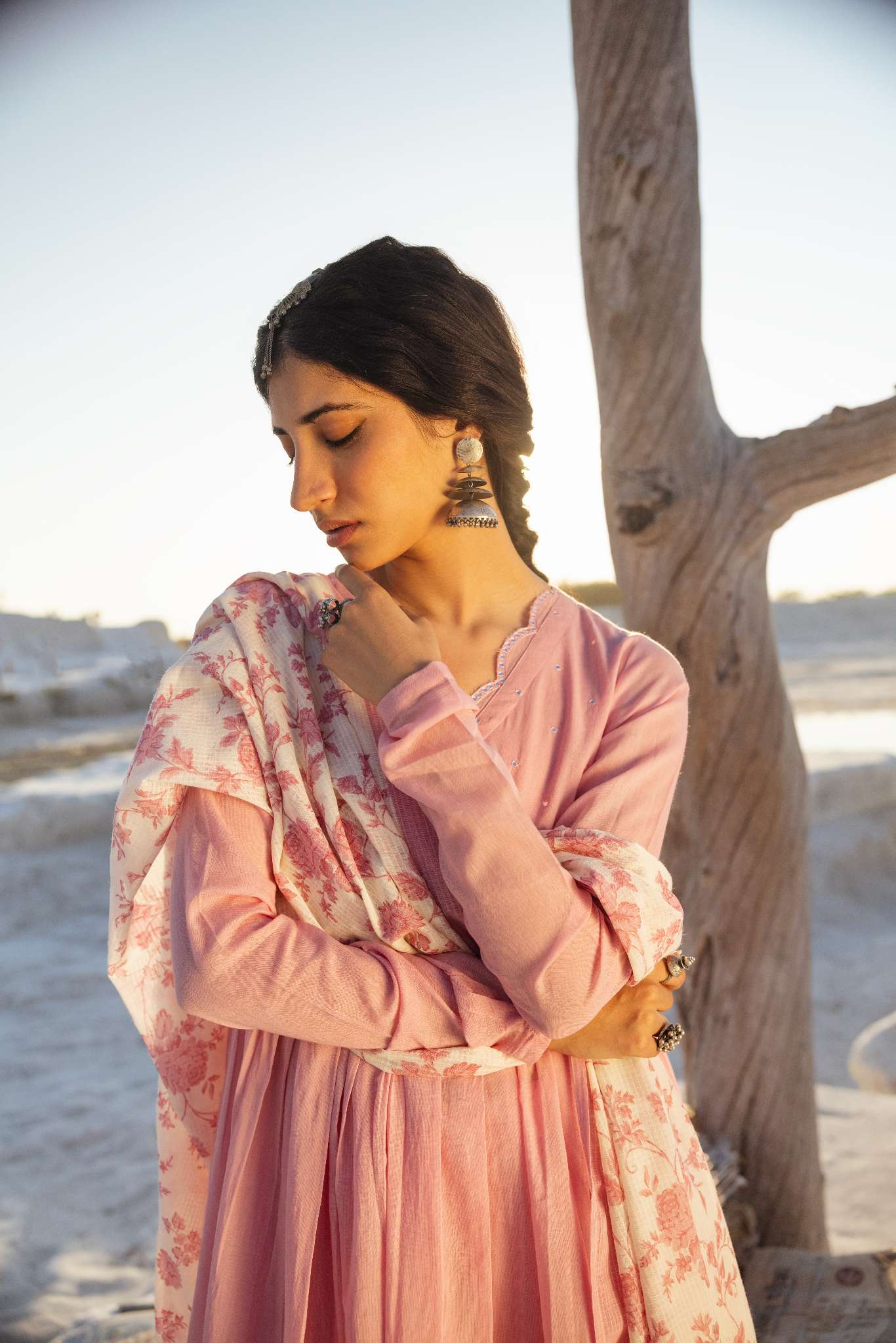 ONION PINK MUL COTTON ANARKALI SET