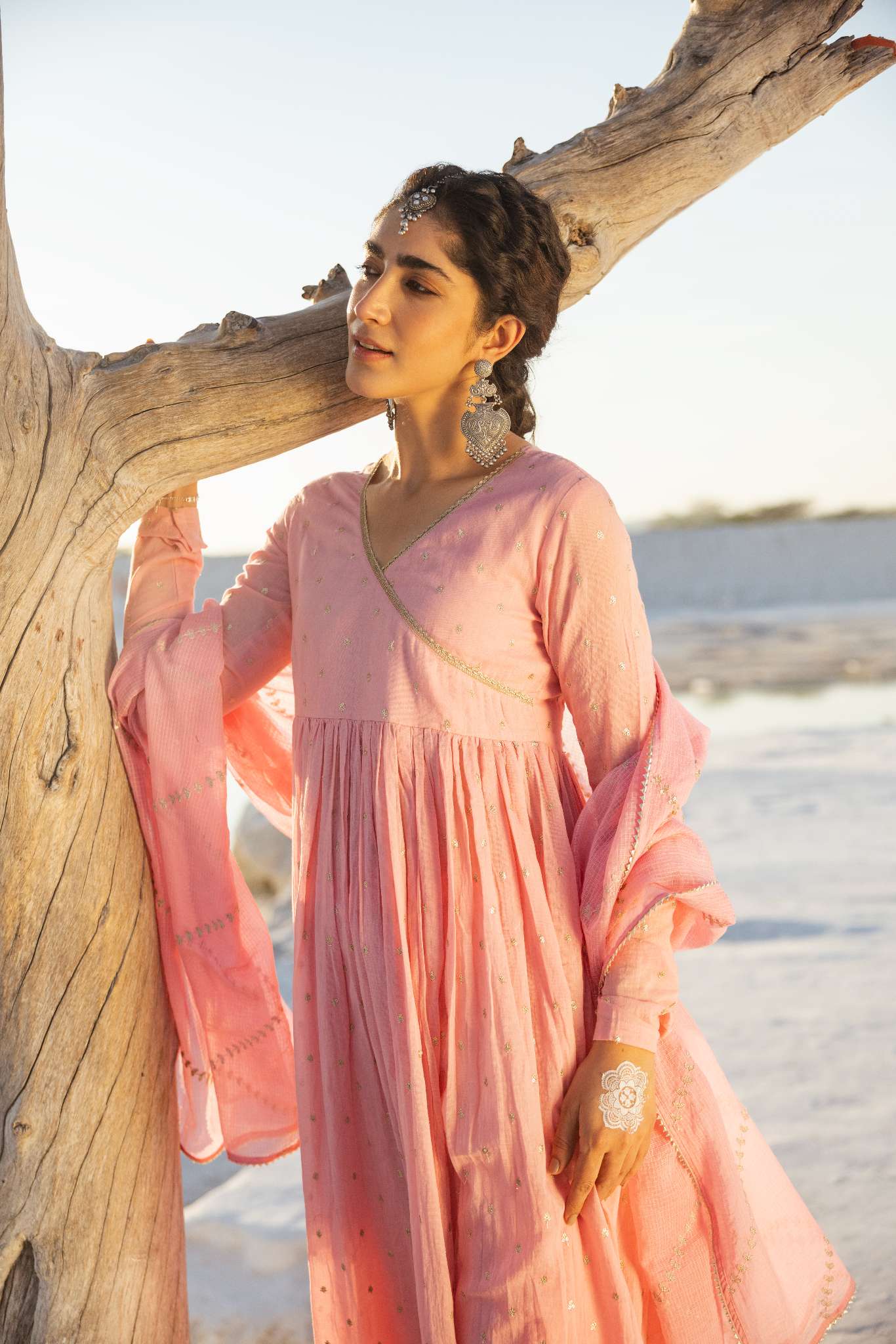 ROSE PINK MUL COTTON ANARKALI SET